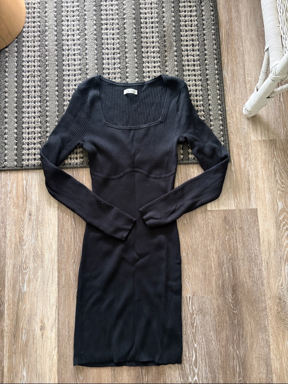 Hollister Black Ribbed Long-Sleeve Bodycon Dress